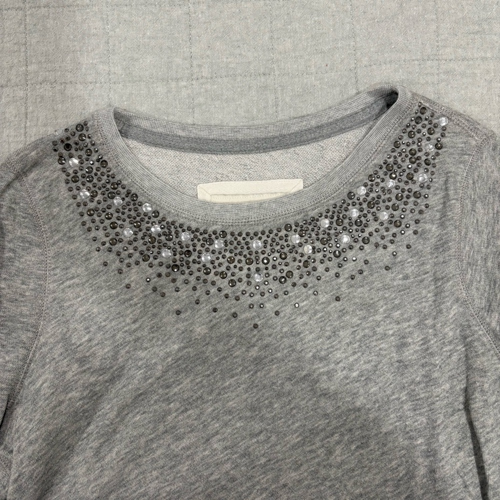 Abercrombie & Fitch Embellished Rhinestone Crewneck Sweatshirt Y2K Grey Medium - Picture 3 of 5